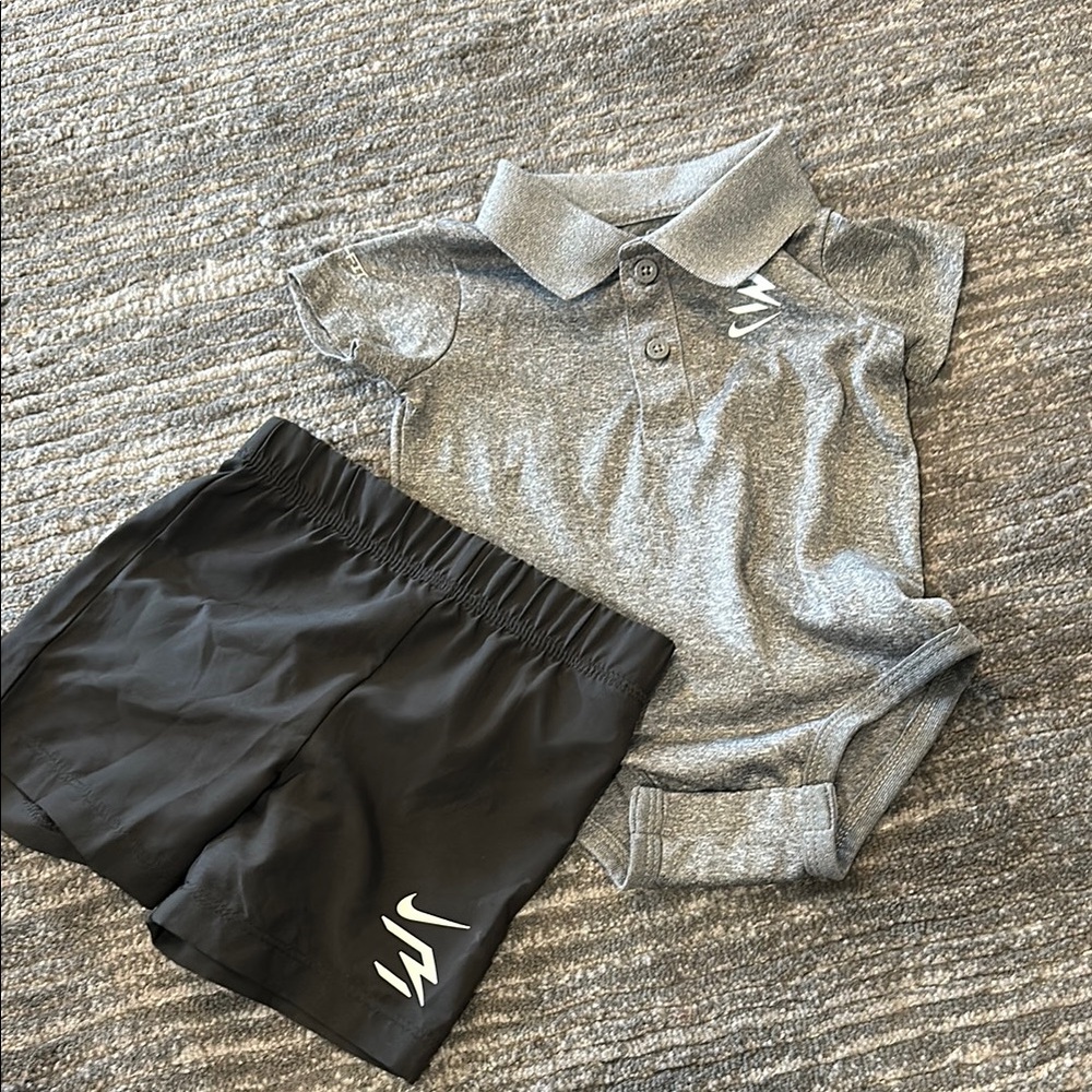 Gray Nike Polo Onesie and Black Shorts Set